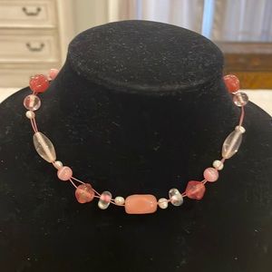 Lia Sophia Vintage Pink Beaded Choker Collar Statement Necklace
